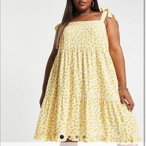 New Look plus size tie shoulder flower print mini dress